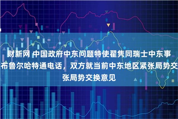 财新网 中国政府中东问题特使翟隽同瑞士中东事务特使布鲁尔哈特通电话，双方就当前中东地区紧张局势交换意见